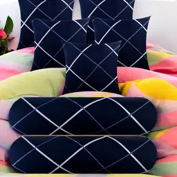 urmila creation 5 Cushion 2 Bolster Microfibre Stripes Bolster Pack of 7-picture-27