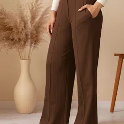 selvia Women Comfort Fit Brown Lycra Blend Trousers image 3