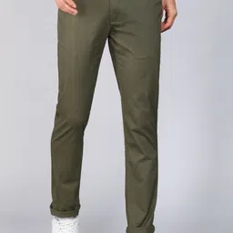 peter england Men Slim Fit Green Cotton Blend Trousers image 1