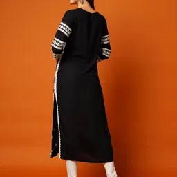 anushansa Women Embroidered, Self Design Viscose Rayon Straight Kurta image 2