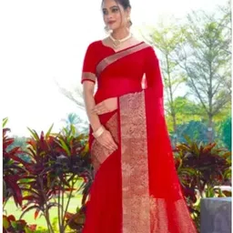 ss sarees Solid/Plain, Woven, Striped Banarasi Organza Saree-picture-14