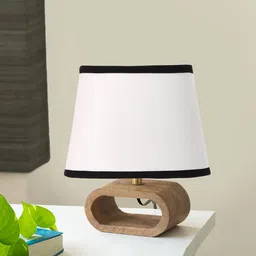 new era Multicolor cotton table lamp with Wood Natural base (7x12 inches) image 2