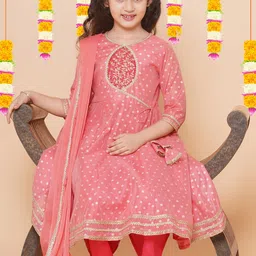 Bitiya by Bhama Girls Ethnic Motifs Printed Gotta Patti Kurta with Trousers & Dupatta image 3