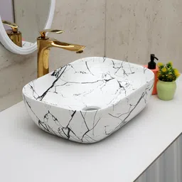solano Premium Quality Ceramic Glossy Marble Art Basin For Bathrooms & Living Room TM - 5008 [18 x 13 x 5]INCH Table Top Basin-picture-16