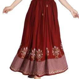 fashioncutz Women Printed Flared White, Maroon Skirt-picture-16