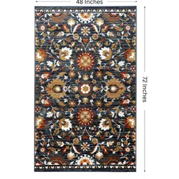 sapana carpet-mats Blue Floral Polypropylene 4 ft X 6 ft Machine Made Carpet image 3