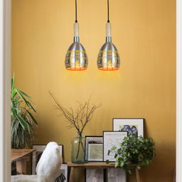 kinis KIN- SILVER STAR HL Half Oval with Wooden Cork Lezar Cutting, Silver, Pack of 2 Pendants Ceiling Lamp-picture-37