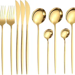 manishaware Everyday Luxury with Polished Gold Silverware | Design E 4-Piece Set Stainless Steel Cutlery Set-picture-10