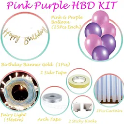 party midlinkerz Pink and Purple Birthday Decorations with White Net and Led Light Combo-58 pcs image 2