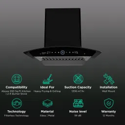 Crompton IntelliMotion 60cm 1206m³/hr Ducted Wall Mounted Chimney with Filterless Technology (Black) image 3