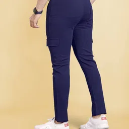 combraided Men Comfort Fit Blue Lycra Blend Trousers image 2