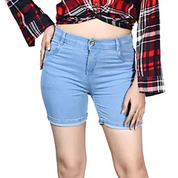 sendipo Solid Women Denim Light Blue Denim Shorts image 2