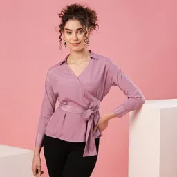 globus Casual Cuffed Sleeves Solid Women Purple Top-picture-23