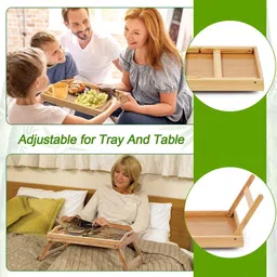 khargadham Bamboo Bed Tray,Breakfast Tray with Folding Legs Serving Tray Tray Food Tray Wood Portable Laptop Table image 3