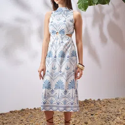 vishudh Women A-line Multicolor Midi/Calf Length Dress image 3