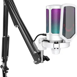 fifine A6T White USB Condenser Gaming Microphone for Music Recording, Streaming - RGB Microphone image 1