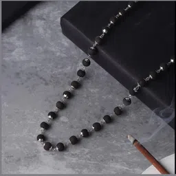 pyr fashion Original Karungali Malai Men Silver Cap Plated Necklace|8Mm|54Beads Mala Silver Plated Wood Chain-picture-14