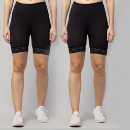 arsheen adore Pack of 2 Self Design Women Beige Basic Shorts image 1