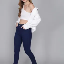 skyglory Women Skinny High Rise Dark Blue Jeans image 5