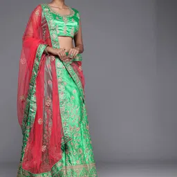 Sangria Green & Gold-Toned Embroidered Lehenga Choli-image-66