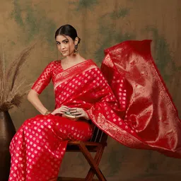 Sangria Red Ethnic Motifs Woven Design Silk Blend Kanjeevaram Sarees image 5