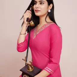 women basket Women Cotton Blend Kurta Pant Set image 5