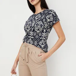 max Women Printed Round Neck Pure Cotton Black, White T-Shirt-picture-42