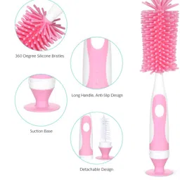 kuber industries Silicone Cleaning Bottle Brush with Detachable Baby Brush|Pink image 5