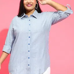 clochoice Women Regular Fit Striped Button Down Collar Casual Shirt image 1