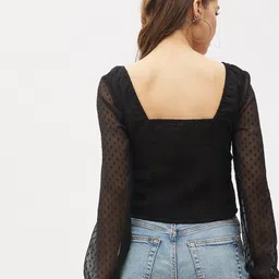 harpa Casual Puff Sleeves Solid Women Black Top image 2