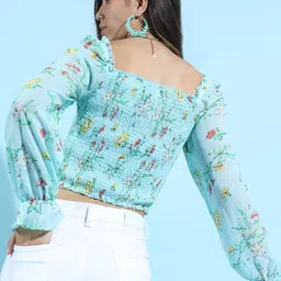 tokyo talkies Casual Regular Sleeves Printed Women Blue Top image 3