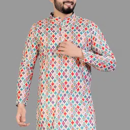 Men Printed Cotton Blend Straight Kurta-image-4