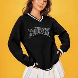 aoosh Casual Regular Sleeves Printed Women Black, White Top image 3