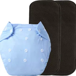 jingle kids Premium Quality Fashionable 1Baby Adjustable Washable Reusable Cloth Diapers Nappies Pocket Style With 2 Bamboo Charcoal Insert Pads(6 Layers) For Toddlers/Infants/New Borns BLUE image 1
