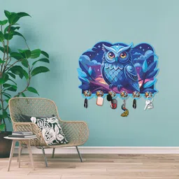 shree sanwariya crafts Premium Eye-Catching Nazra Owl Key Hanger for Home Decoration Wood Key Holder image 3