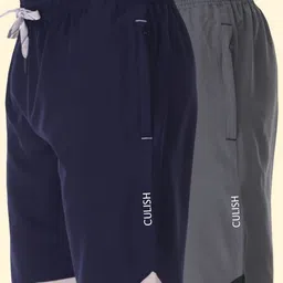 culish Pack of 2 Solid Men Dark Blue, Grey Gym Shorts, Sports Shorts, Regular Shorts-picture-16
