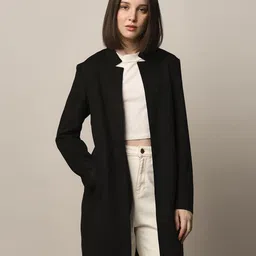 only Polyester Blend Solid Coat For Women image 2