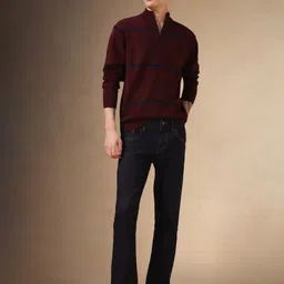 dennis lingo Men Solid Round Neck Maroon Sweater image 5