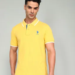 u.s. polo assn. Men Solid Polo Neck Pure Cotton Yellow T-Shirt-picture-22