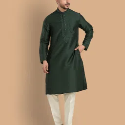 trends of ethnic Men Embroidered, Solid Cotton Silk Straight Kurta-picture-31