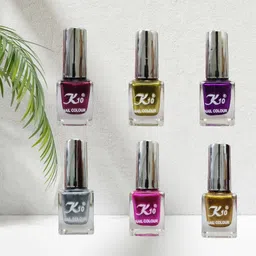 k10 Long Stay High Shine metallic Finish Nail paint combo set Pink,Golden,Purple,Lemon,Silver,Maroon image 2
