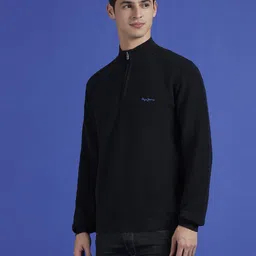 pepe jeans Men Self Design High Neck Black Sweater image 4