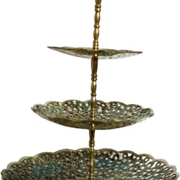 mozo hub Handcrafted Brass 3 Tier Black Fruit Stand/Cake stand, stand For Serving, Collectible Art,Perfect For Home Decoration And Gifting, 3 Tier Cake Fruit Stand Handle Fitting Stand cake decorating tools Brass Cake Server-picture-12