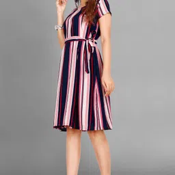 gurudev fashiion Women Fit and Flare Pink Knee Length Dress-picture-35