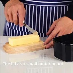 tendula Ceramic Storage Bowl Ceramic Storage Bowl Butter Box Dish with knife&Wooden Lid Airtight container Disposable image 5