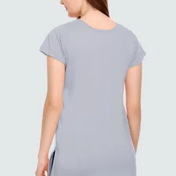 white moon Women Printed Round Neck Cotton Blend Grey T-Shirt image 2