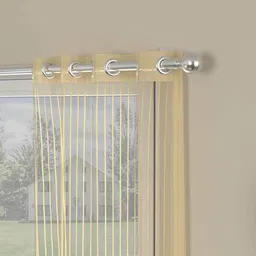 rosarahome Gold Polyester Striped 5ft Sheer Eyelet 2 Pcs Window Curtains image 2