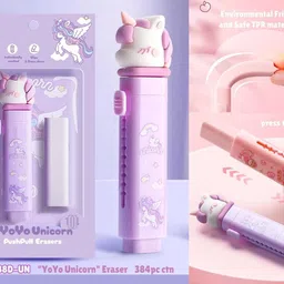alokik enterprise YoYo Unicorn Push Pull Eraser | Cute Cartoon Unicorn Eraser for Kids Stationery Non-Toxic Eraser image 5