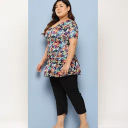 Aarika Womens Multi-Black Colour Abstract Print Nylon Plus Size Swim Suit Printed Women Swim-dress Multicolor Swimsuit image 3