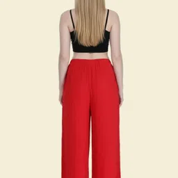 muzun Pack of 2 Women Regular Fit Blue, Red Viscose Rayon Trousers image 3